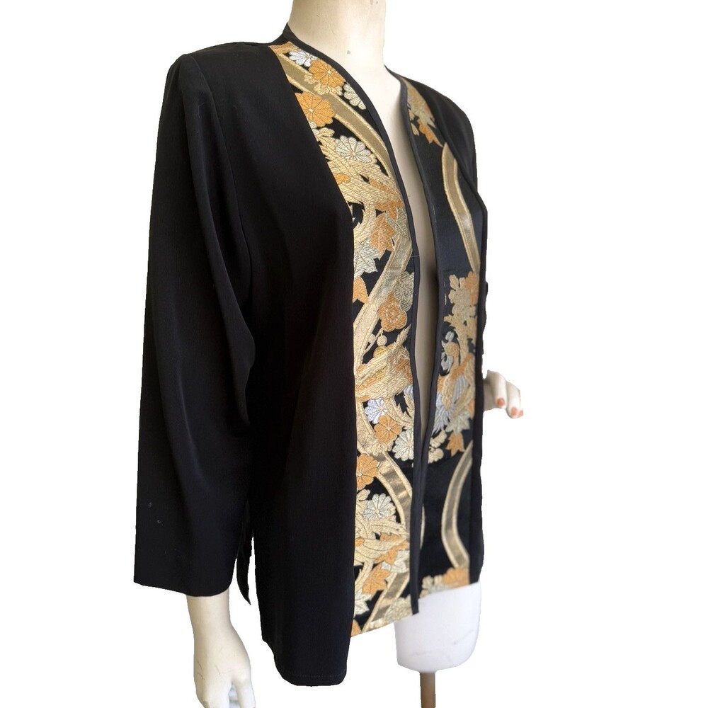 METO Black Jacket Gold Vintage Kimono Trim Asian Art to Wear Size M